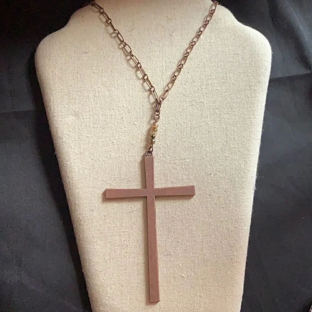 New Bronze cross sparkle necklace